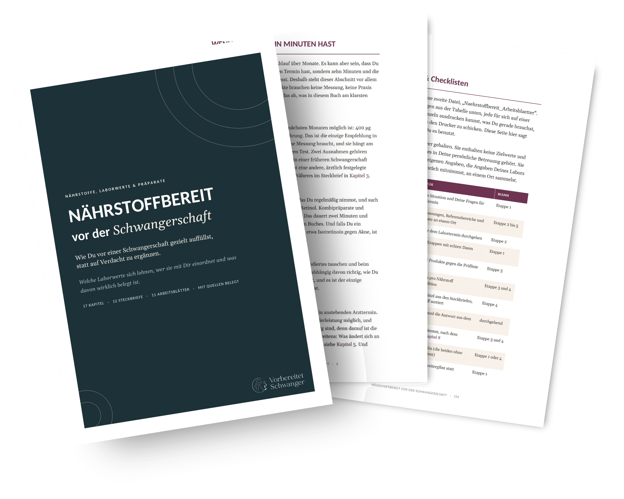 Mockup des E-Books Nährstoffbereit vor der Schwangerschaft mit Cover und Innenseiten